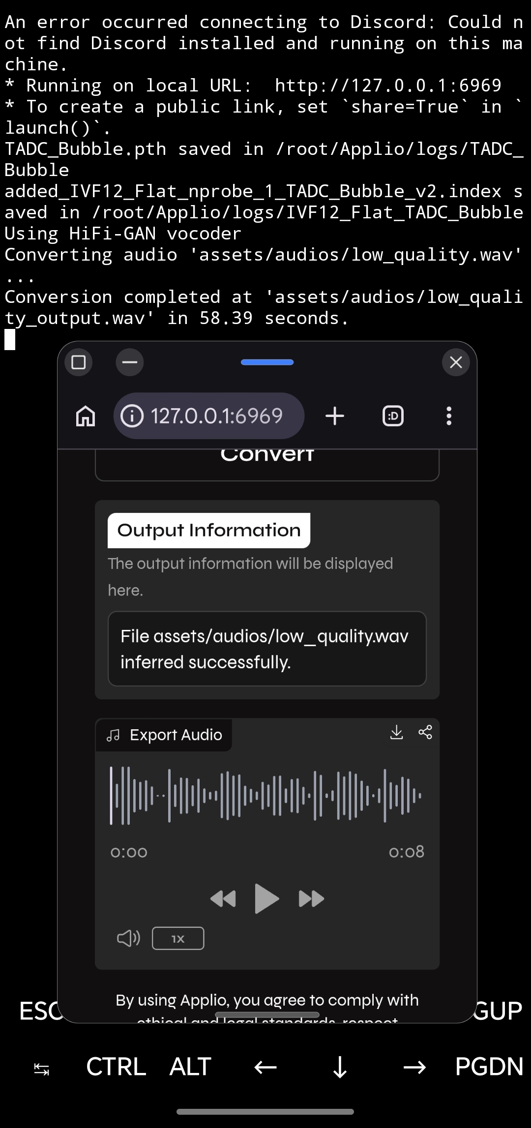 Proof of First Inference time on Applio V3.6.2 on Honor 90 Lite